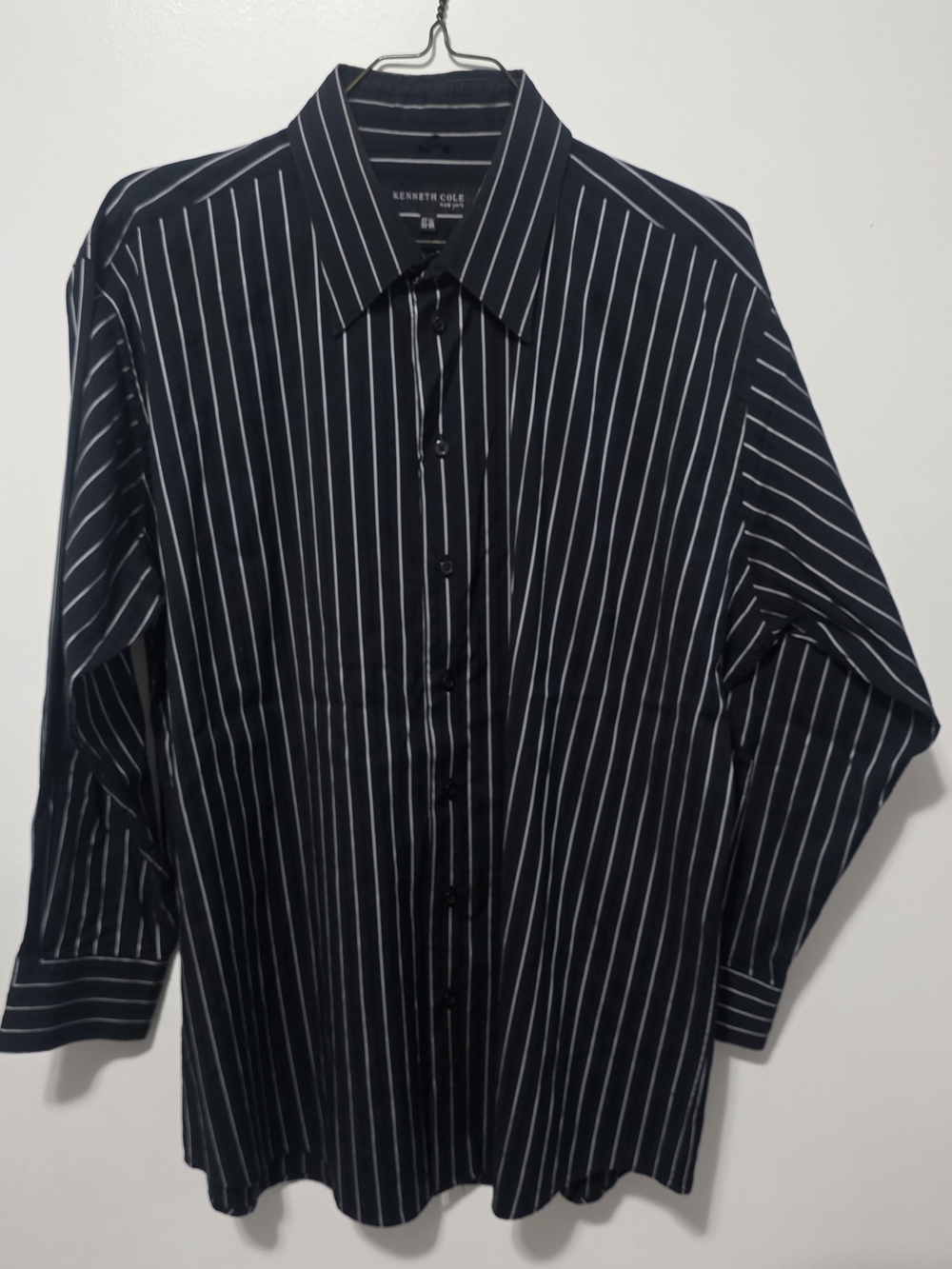 Kenneth Cole Black Shirt with White Pinstripes